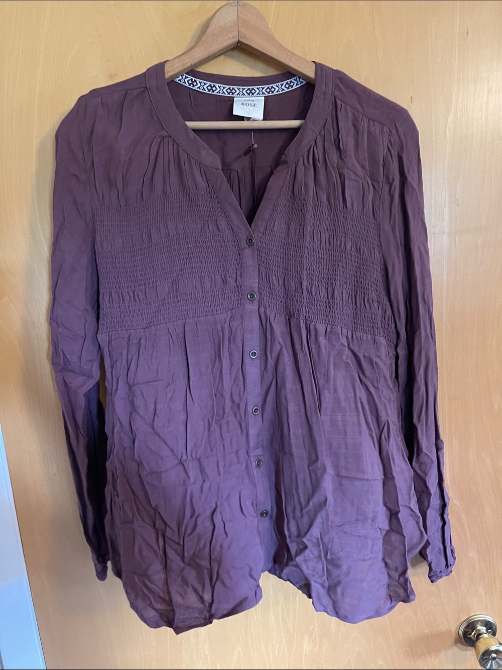 NWT Knox Rose Dark Melrose button up empire waist blouse 2x